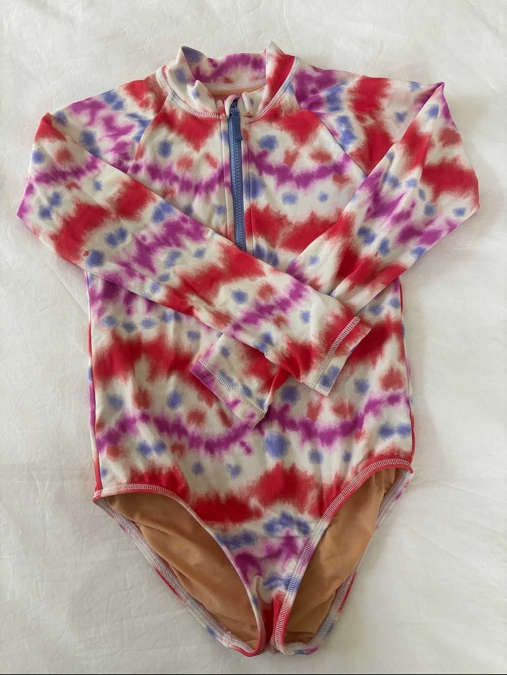 Girls Long Sleeve Tie-Dye Rash Guard One-Piece Swimsuit
